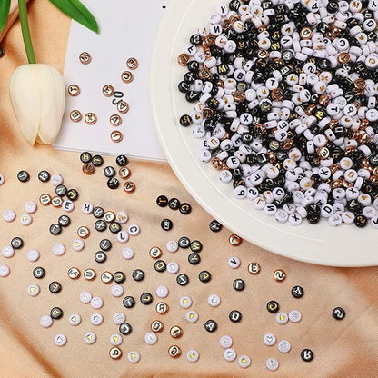 1900Pcs 7 Colors Round Letter Beads 4×7mm Acrylic Alphabet Beads with 1 Roll Elastic String for Bracelet Necklace Jewelry Making Supplies