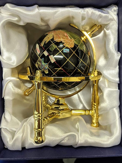 Unique Art 6-Inch by Black Onyx Ocean Mini Table Top Gemstone World Globe with Gold Tripod