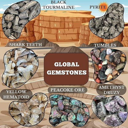 Gemstone Paydirt Geodes for Kids Break Open Science Kits for Kids Age 8-12 Shark Teeth Fossil Digging Kit for Educational Toys, Rock Collections for Mining Bucket Rock Collection