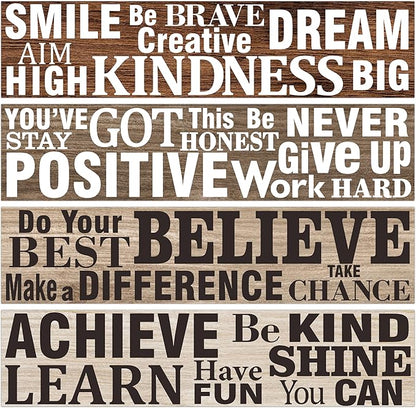 BeYumi Positive Sayings Border Trim - 80Pcs Back to School Wood Grain Farmhouse Positive Sayings Straight Bulletin Board Borders Grainy Motivational Inspirational Quota School Offices Chalkboard Decor