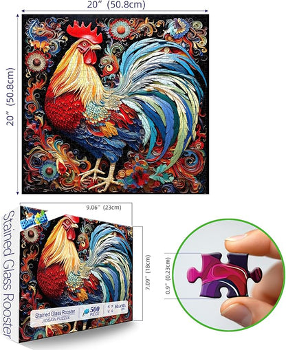 Vibrant Rooster 500 Piece Jigsaw Puzzle for Adults Colorful Folk Art Decorative Challenge Puzzle Premium 20"x20" Art Puzzle for Puzzle Lovers