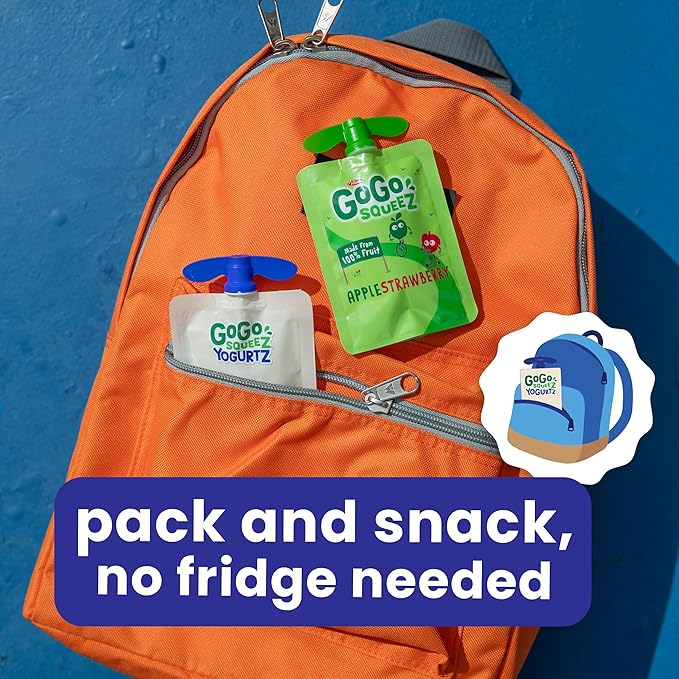 GoGo squeeZ yogurtZ Variety Pack, Strawberry & Banana, 3 oz (Pack of 20), Kids Snacks Made from Real Yogurt and Fruit, No Fridge Needed, Gluten Free, Nut Free, Recloseable Cap, BPA Free Pouches