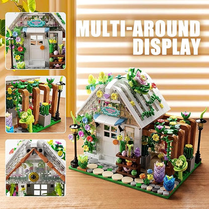TGL Flower House Building Set with Lights,Garden House Building Toy Kits Compatible with Trend,Creative Greenhouse Playset,Christmas Birthday Gift for Adults or Girls 8-12 Years(719PCS)