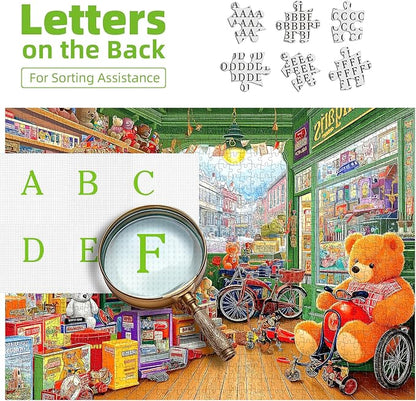 1000 Piece Puzzle for Adults Vintage Toy Store Jigsaw Puzzle Letters on Back Fun Cool Unique Adventure Scene Bears Shop Family Challenge Puzzles for Game Night (26.75" x 19.75")