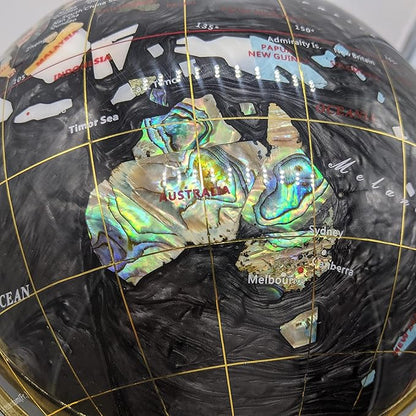Limited Edition! Unique Art Since 1996 Black Pearl Swirl Table Top Gemstone World Globe with Tripod Gold Zinc Alloy Stand (BLACK PEARL WITH GOLD TRIPOD)