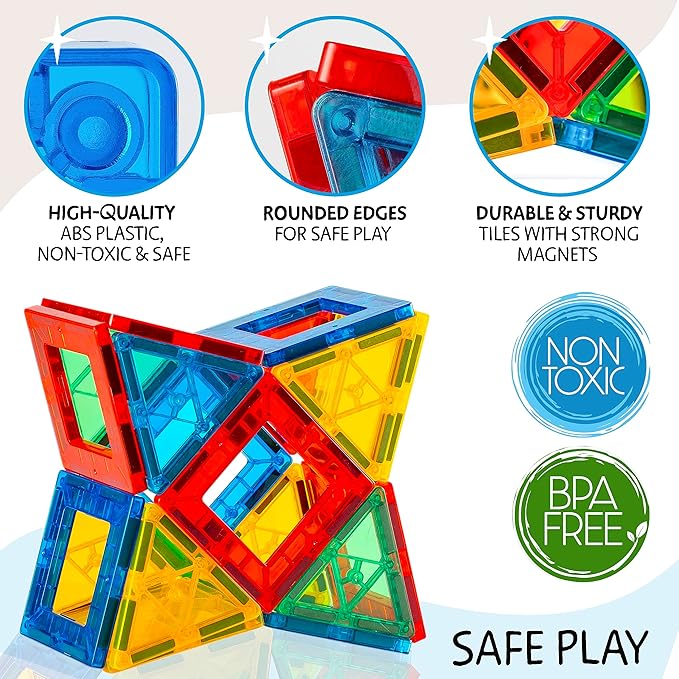 Magnetic Tiles 56 PCS, Magnetic Tiles for Kids & Toddlers Ages 3-8, Magnet Toy for 3 4 5 6 7 8 Year Old Boys Girls Kids & Toddlers, Magnet Blocks Building Set STEM Toy, Great Gift for Kids aged 3-8