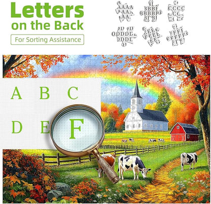 Fall Farm 500 Piece Jigsaw Puzzle for Adults, Brain Challenging Shaped Puzzle for Game Night, Family, Friends