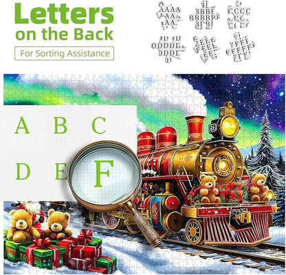 Blueforest Christmas Train Puzzles for Adults 1000 Pieces - 27.5x19.7 Inches Holiday Train Scene with Aurora & Santa Jigsaw Puzzle, Challenging Art Puzzle Home Decor
