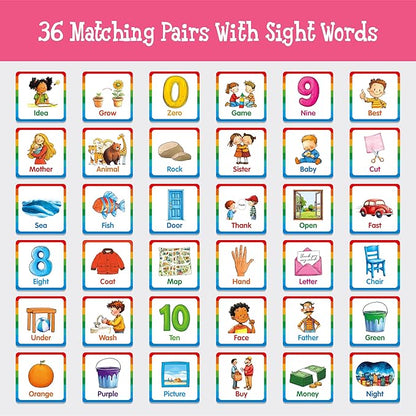 Memory Matching Game, 72 PCS Sight Words Matching Cards for Kids, 36 Pairs Memory Cards, Educational Toy for Children to Learn Sight Words 5+ Years Old