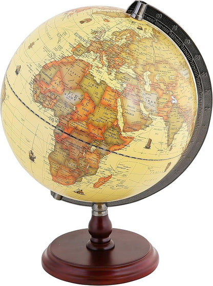 ANNOVA Antique Globe 10" / 25 cm Diameter with A Wood Base, Vintage Decorative Political Desktop World - Rotating Full Earth Geography Educational - Kids, Adults, School, Home, Office (Dia 10-inch)