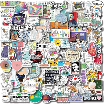 Aowplc 100 Pcs Natural Sciences Stickers Pack, Physics, Chemistry, Biology Experiment Vinyl Stickers, Student Science Laboratory Decals for Laptop, Water Bottle, Notebook, Luggage, Computer Decor