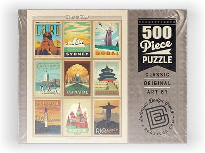MyPuzzle World Travel, Collage, Vintage Poster - Premium 500 Piece Jigsaw Puzzle for Adults