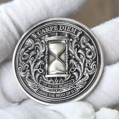 Memento Mori Carpe Diem Challenge Coin - Motivational Coin with Life & Death Symbols - Inspirational Gift for Friends & Loved Ones ﻿ ﻿