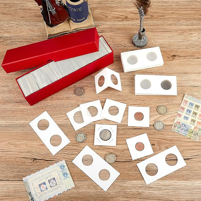 Teling 303 Pieces Coin Flips 3 Pcs 2 x 2 Inch Coin Storage Boxes 300 Pcs Cardboard Holders in 6 Sizes Collection Supplies for Collectors(Red)