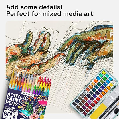 ARTISTRO 60 Acrylic Paint Pens, Art Set Acrylic Paint Markers, Fabric Markers for Textile, Canvas, Rock, Glass, Wood, Paper, Pumpkin, DIY, Paint Markers for Kids and Adults