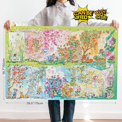 MOMIBOOK 1000 Piece Puzzle for Adults Jigsaw Puzzles of Flower Calendar, Photosensitive Discoloration Painting Image Four Seasons Challenging Impossible Puzzle Unique Party Christmas Birthday Gifts