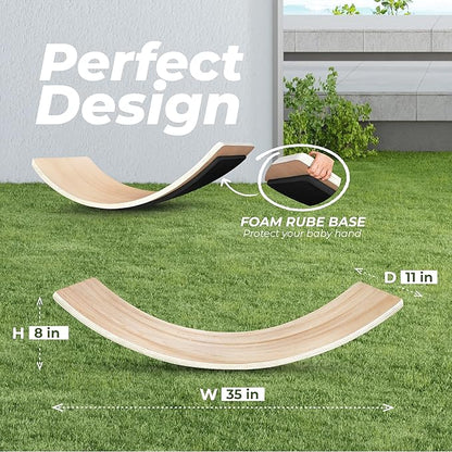 Yes4All Wooden Wobble Balance Board for Kids, 36 Inch Rocker Board Natural Wood, Seesaw Toy Toddlers, Yoga Curvy Board for Office & Classroom Adult