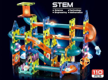 UNIQUE KIDS Magnetic Tiles Building Blocks with Marble Run STEM Toys STEAM Toys for Kids Ages 3-10+Year Old Boys Girls Best Christmas Birthday Gift (110 pcs)