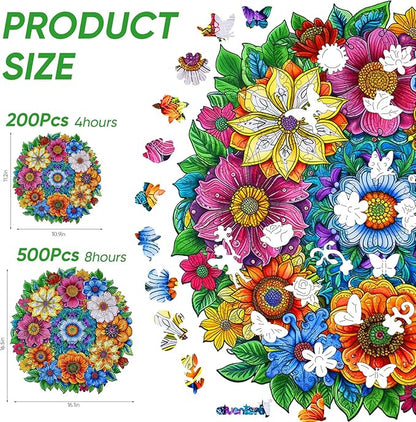 Wooden Puzzles for Adults 200 Pieces, Christmas Colourful Flower Plants Jigsaw Puzzles for Adults, Unique Shape Animal Puzzles, Irregular Wood Gift for Family Game (12.4x11.4 in)
