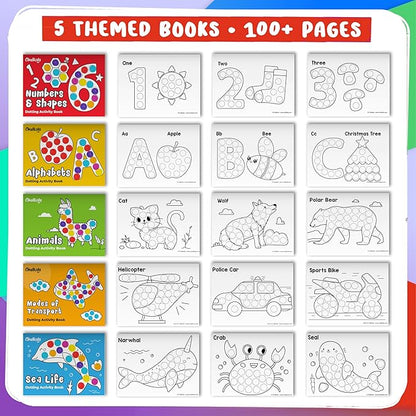 Chalkola 50 Dot Markers Bulk Classroom Pack (10 Colors W/Gold, 5 Activity Books) | Washable Bingo Daubers for Kids Toddlers Ages 1 2 3 4 5 - Art & Craft School Supplies for Preschool, Kindergarten