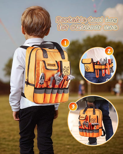 36Pcs Kids Tool Set, Toddler Tool Construction Toys with Belt & Electronic Drill for Boys Girls 3-5, Sturdy Tool Bag Suitable for Outdoor Use