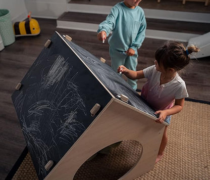 Avenlur Indoor Montessori Wooden and Waldorf Style Playhouse for Toddlers with Double Chalkboard Roof. Sturdy Play Set Structure for Children and Kids ECC Early Childhood Day Care, Preschool Playroom
