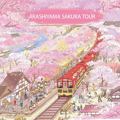 MOMIBOOK 1000 Piece Puzzle for Adults Jigsaw Puzzles of Arashiyama Sakura Tour, Painting Image Cherry Blossom Difficult Challenging Impossible Puzzle Unique Party Christmas Birthday Gifts