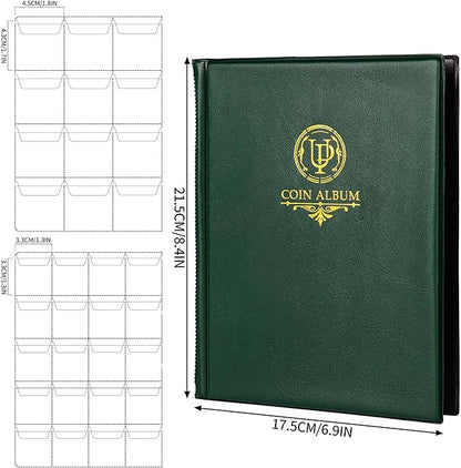 160 Pockets Coin Album - 10 Sheets Mixed Sizes Coin Holder 45x43/33x33 mm Collecting Grid for Pounds Pence Cents (Green) CS48160GR