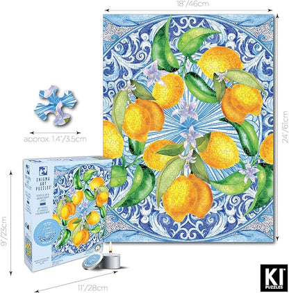 KI Puzzles 500 Piece Puzzle for Adults Aromatherapy Mediterranean Tile Jigsaw + Scented Candle Playview Brands
