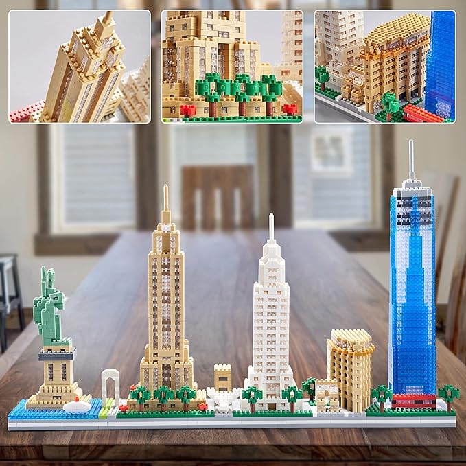 YaJie New York Skyline Micro Mini Blocks Building Set, Collection Model Kit - Detailed City Architecture Toy for Adults & Kids 14+（3452 Pcs）
