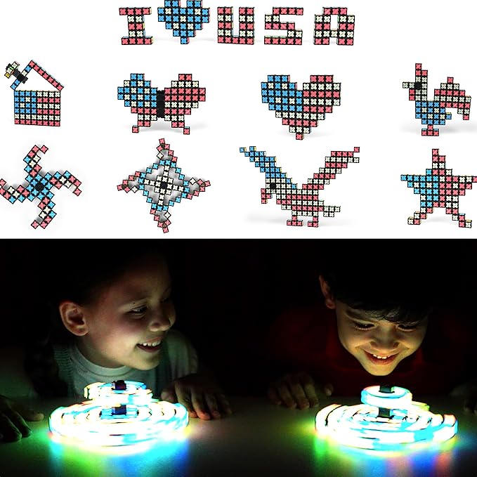 TOSY Magnet Fidget Spinner Glow - 16 Blocks, 3 in 1 Toy: Transformable Fidget Spinner, Infinity Cube, 2x2 Puzzle Cube, Glow, STEM/STEAM Magnet Tiles Birthday Gift for Kids/Boys/Girls/Adults, 2-Pack