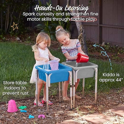 ECR4Kids 2-Station Sand and Water Adjustable Play Table, Sensory Bins, Grey/French Blue