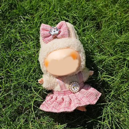 Clothes for 17cm Doll, 2 PCS Pink Cute Chic Style Hair Clip & Dress Set, Dress up Outfit Exquisite Accessories for Dolls