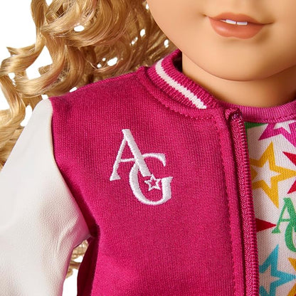 American Girl, Truly Me 18-inch Doll #115 with Gray Eyes, Curly Blonde Hair, Light Skin, Varsity Jacket, for Ages 6+