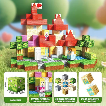 DUDEZOOM 200PCS Magnetic Blocks Kid Building Toys for 3+ Years Old Girls, Upgraded STEM Sensory Gifts for Princess, Kids Magnets Game for Toddler