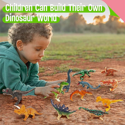 SpriteGru 12 Dinosaur Figurines for Kids, Plastic Animal Toys Tiny Portable Dinosaur Figures Playset Montessori Toy Educational Game for Homeschool Preschool Toddler Kids