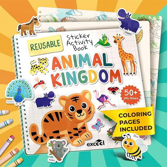 Excool Jelly Stickers for Toddlers - Waterproof Reusable Sticker Book for Kids, Easy to Clean Removable Animal Stickers for Kids, Reusable Sticker Books for Toddlers