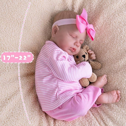 Reborn Baby Doll Accessories Pink Baby Doll Clothes 17-22 Inches Reborn Dolls Cute Newborn Outfits Gift Set for Realistic Dolls