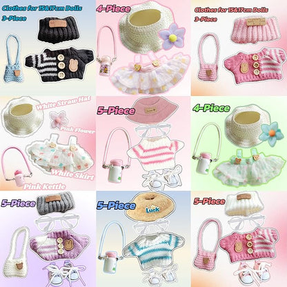15cm & 17cm Doll Clothes Outfits Set - Premium Dress Up Bundle with Exquisite Accessories | Soft Fabric Fashion Doll Costume for 15-17cm Dolls (Pink)