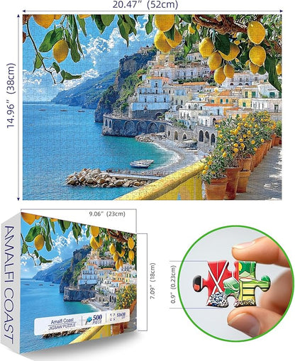 500 Piece Amalfi Coast Puzzle, Premium Jigsaw Puzzle for Adults, Rustic Style, 23 x 15 Inches