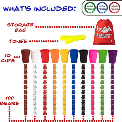 Colorful Counting Bears with Matching Cups - 100 Bears - Sort, Count & Color Recognition Learning Toy for Toddler & Kids - Montessori Education - Preschool Game