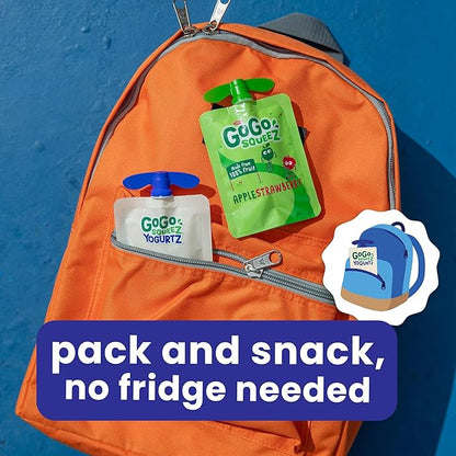 GoGo squeeZ YogurtZ Variety Pack, Strawberry & Peach, 3 oz (Pack of 20), Kids Snacks Made with Real Yogurt and Fruit, No Fridge Needed, Gluten Free, Nut Free, Recloseable Cap, BPA Free Pouches