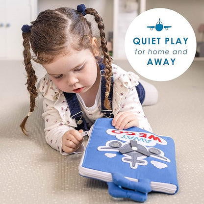 Curious Columbus Quiet Book – Away We Go Busy Book for Toddlers, Montessori Airplane Travel Toy for Preschool and Early Learning