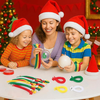 32 Pcs Christmas Stretchy Strings Fidget Toys, Colorful Stretchy Fidgets Sensory Toys, Stress Relief Stretch Sensory Bracelet String with Xmas Tree Santa Claus Snowman Elk for Party Favors (Convex)