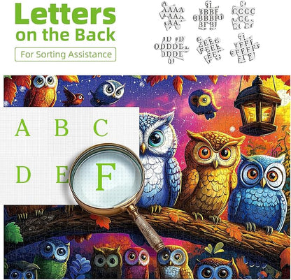 Halloween Colorful Owl Family 500 Piece Jigsaw Puzzle for Adults - Fantasy Night Scene Halloween Puzzle with Vibrant Art, Premium Quality Pieces, Family & Adult Puzzle Challenge (23"x15")