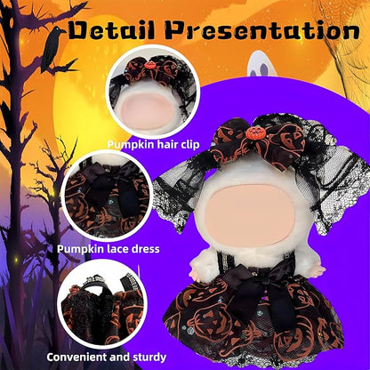 17cm Halloween Clothes Set, Halloween Dress Pumpkin Bow Hairpin for Dolls Accessorie, Halloween Clothes for Pumpkin Outfit, Spooky Costume Dolls Collectors, Gift for Doll Lovers(No Doll)
