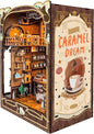 Book nooks DIY Dollhouse Kit for Adults 3D Stereo Assembly Night Light Sensing Wooden Bookend Jigsaw Building Model Gifts for Family,Friends (Caramel Dreams)