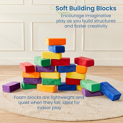 ECR4Kids SoftZone Stack-A-Brick, Foam Blocks, Assorted, 24-Piece