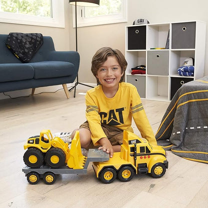 CAT Construction Toys, CAT Construction Heavy Mover, Semi Truck and Trailer with Mini Crew Wheel Loader, Lights and Sounds, Ages 3 and up