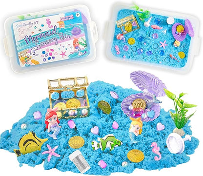 Premium 38 PCS Mermaid Sensory Sand Bin with 2 lb Magic Sand,Seashell Stamp, Sensory Bin & Treasure Accessories – Perfect for Creative Play and Learning, Ideal Gift